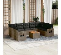 vidaXL Set Divano da Giardino 10 pz con Cuscini Grigio in Polyrattan