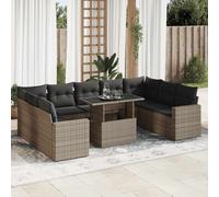 vidaXL Set Divano da Giardino 10 pz con Cuscini Grigio in Polyrattan