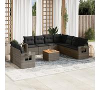 vidaXL Set Divano da Giardino 10 pz con Cuscini Grigio in Polyrattan