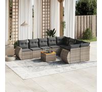 vidaXL Set Divano da Giardino 10 pz con Cuscini Grigio in Polyrattan