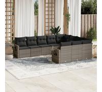 vidaXL Set Divano da Giardino 10 pz con Cuscini Grigio in Polyrattan