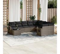 vidaXL Set Divano da Giardino 10 pz con Cuscini Grigio in Polyrattan