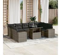 vidaXL Set Divano da Giardino 10 pz con Cuscini Grigio in Polyrattan