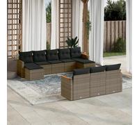 vidaXL Set Divano da Giardino 10 pz con Cuscini Grigio in Polyrattan