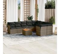 vidaXL Set Divano da Giardino 10 pz con Cuscini Grigio in Polyrattan