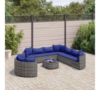 vidaXL Set Divano da Giardino 10 pz con Cuscini Grigio in Polyrattan