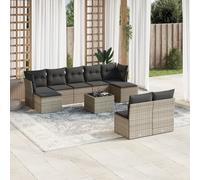 vidaXL Set Divano da Giardino 10 pz con Cuscini Grigio in Polyrattan