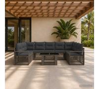 vidaXL Set Divano da Giardino 10 pz Grigio e Grigio Scuro polyrattan