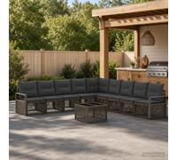 vidaXL Set Divano da Giardino 10 pz Grigio polyrattan