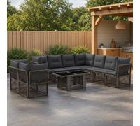 vidaXL Set Divano da Giardino 10 pz Grigio polyrattan