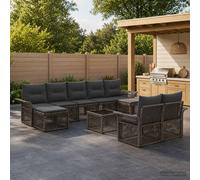 vidaXL Set divano da giardino 10 pezzi grigio polyrattan, divano da giardino, divano esterno, sedili moderni, design modulabile resistente alle intemperie, set di mobili da patio