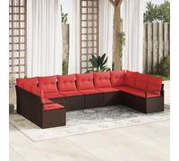 vidaXL Set Divano da Giardino 10 pz Marrone e Rosso polyrattan
