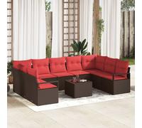 vidaXL Set Divano da Giardino 10 pz Marrone e Rosso polyrattan