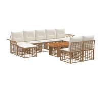 vidaXL Set Divano da Giardino 10 pz Naturale e Bianco Crema polyrattan