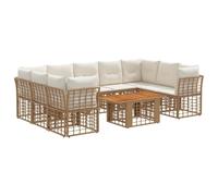 vidaXL Set Divano da Giardino 10 pz Naturale e Bianco Crema polyrattan