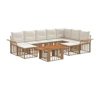 vidaXL Set Divano da Giardino 10 pz Naturale e Bianco Crema polyrattan