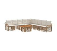 vidaXL Set Divano da Giardino 10 pz Naturale e Bianco Crema polyrattan