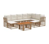 vidaXL Set Divano da Giardino 10 pz Naturale e Bianco Crema polyrattan