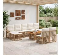 vidaXL Set Divano da Giardino 10 pz Naturale e Bianco Crema polyrattan