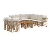 vidaXL Set Divano da Giardino 10 pz Naturale e Bianco Crema polyrattan