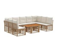 vidaXL Set Divano da Giardino 10 pz Naturale e Bianco Crema polyrattan