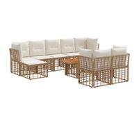 vidaXL Set Divano da Giardino 10 pz Naturale e Bianco Crema polyrattan