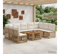 vidaXL Set Divano da Giardino 10 pz Naturale e Bianco Crema polyrattan