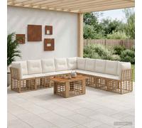 vidaXL Set Divano da Giardino 10 pz Naturale e Bianco Crema polyrattan
