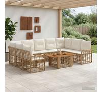 vidaXL Set Divano da Giardino 10 pz Naturale e Bianco Crema polyrattan