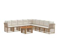 vidaXL Set Divano da Giardino 10 pz Naturale e Bianco Crema polyrattan