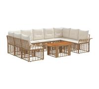 vidaXL Set Divano da Giardino 10 pz Naturale e Bianco Crema polyrattan