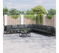 vidaXL Set Divano da Giardino 10 pz Nero Alluminio