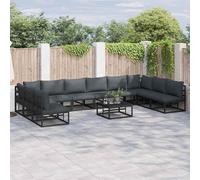 vidaXL Set Divano da Giardino 10 pz Nero Alluminio