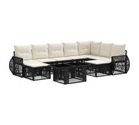 vidaXL Set Divano da Giardino 10 pz Nero e Bianco Crema polyrattan