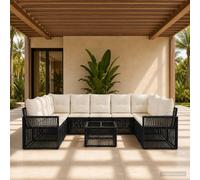 vidaXL Set di divani da giardino, 10 pezzi, colore nero e bianco, crema, moderno salotto da giardino, resistente alle intemperie, design modulare, divano esterno per rilassarsi sul patio