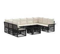 vidaXL Set Divano da Giardino 10 pz Nero e Bianco Crema polyrattan