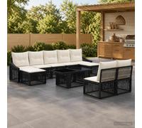 vidaXL Set Divano da Giardino 10 pz Nero e Bianco Crema polyrattan