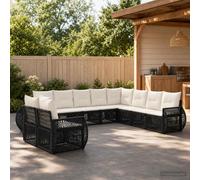 vidaXL Set di divani da giardino, 10 pezzi, nero e bianco crema, divano modulare moderno, resistente alle intemperie, sedute comode, mobili da patio, disposizione regolabile per rilassarsi