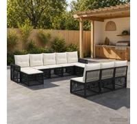 vidaXL Set di divani da giardino, 10 pezzi, nero e bianco crema, divano da giardino modulare moderno, resistente alle intemperie, seduta comoda per esterni, con cuscini in schiuma
