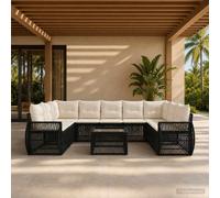 vidaXL Set di divani da giardino, 10 pezzi, nero e bianco crema, divano da giardino moderno e versatile, design modulare, sedili imbottiti per esterni, lounge in rattan espandibile