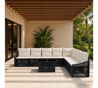 vidaXL Set Divano da Giardino 10 pz Nero e Bianco Crema polyrattan