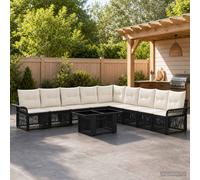 vidaXL Set Divano da Giardino 10 pz Nero e Bianco Crema polyrattan