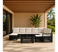 vidaXL Set Divano da Giardino 10 pz Nero e Bianco Crema polyrattan