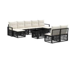 vidaXL Set Divano da Giardino 10 pz Nero e Bianco Crema polyrattan