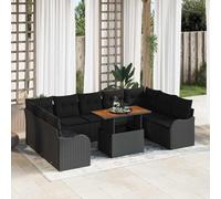 vidaXL Set Divano da Giardino 10 pz Nero Poly Rattan
