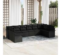 vidaXL Set Divano da Giardino 10 pz Nero polyrattan