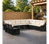 vidaXL Set Divano da Giardino 10 pz Nero polyrattan