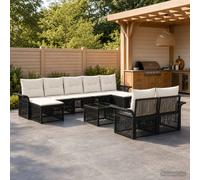 vidaXL Set di divani da giardino 10 pz nero polyrattan, divano da giardino, divano esterno, sedili moderni, design modulabile resistente alle intemperie, set di mobili da patio