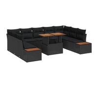 vidaXL Set Divano da Giardino 10 pz Nero polyrattan