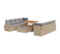 vidaXL Set di divani da Giardino da 11 Pezzi con Cuscini Beige in polirattan e Tavolo in Legno. Resistente ai Raggi UV, ha Un Design modulare Perfetto per Rilassarsi all'aperto. Ideale per terrazze,